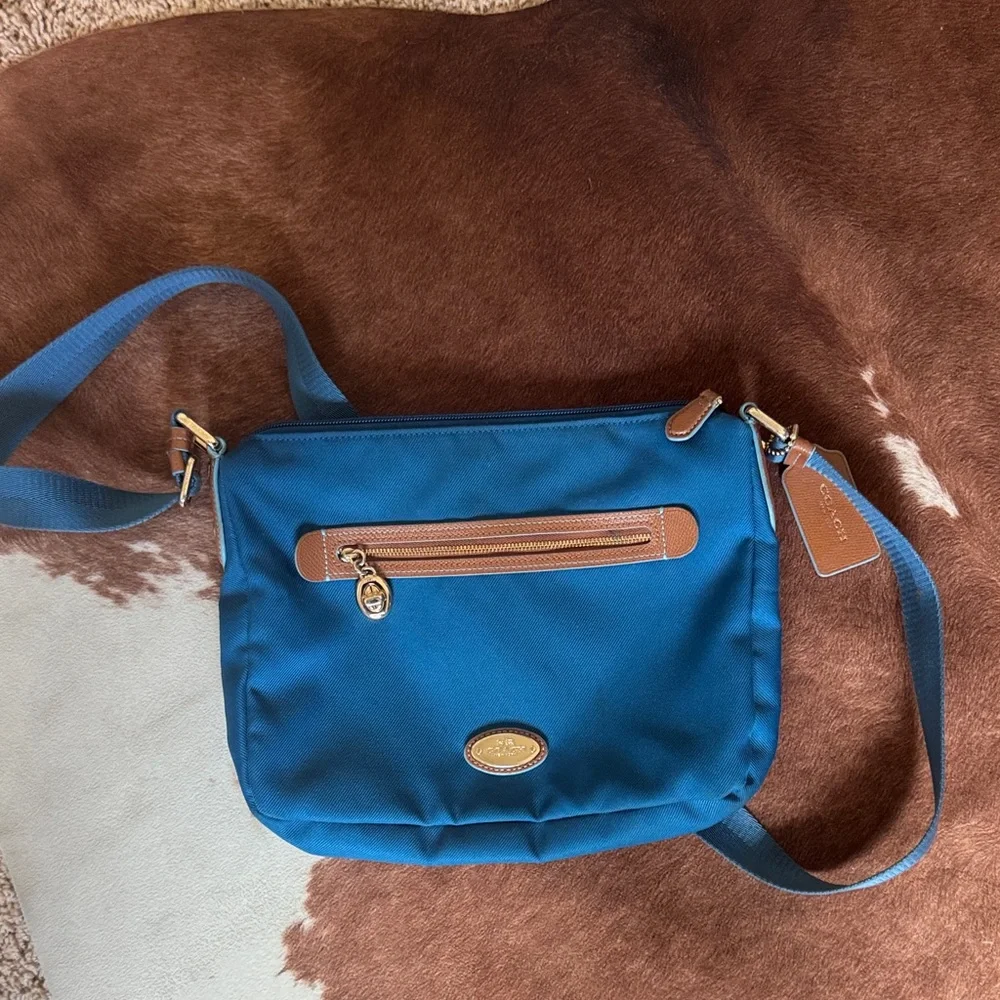 Coach Teal Nylon Crossbody with Tan Leather Trim - Picture 11 of 13